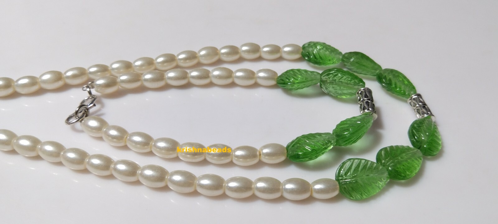 Pearl Beryl &Prehinte Hydro Leaf Carved Pear Necklace& Bracelet 11-14mm 7″-18″