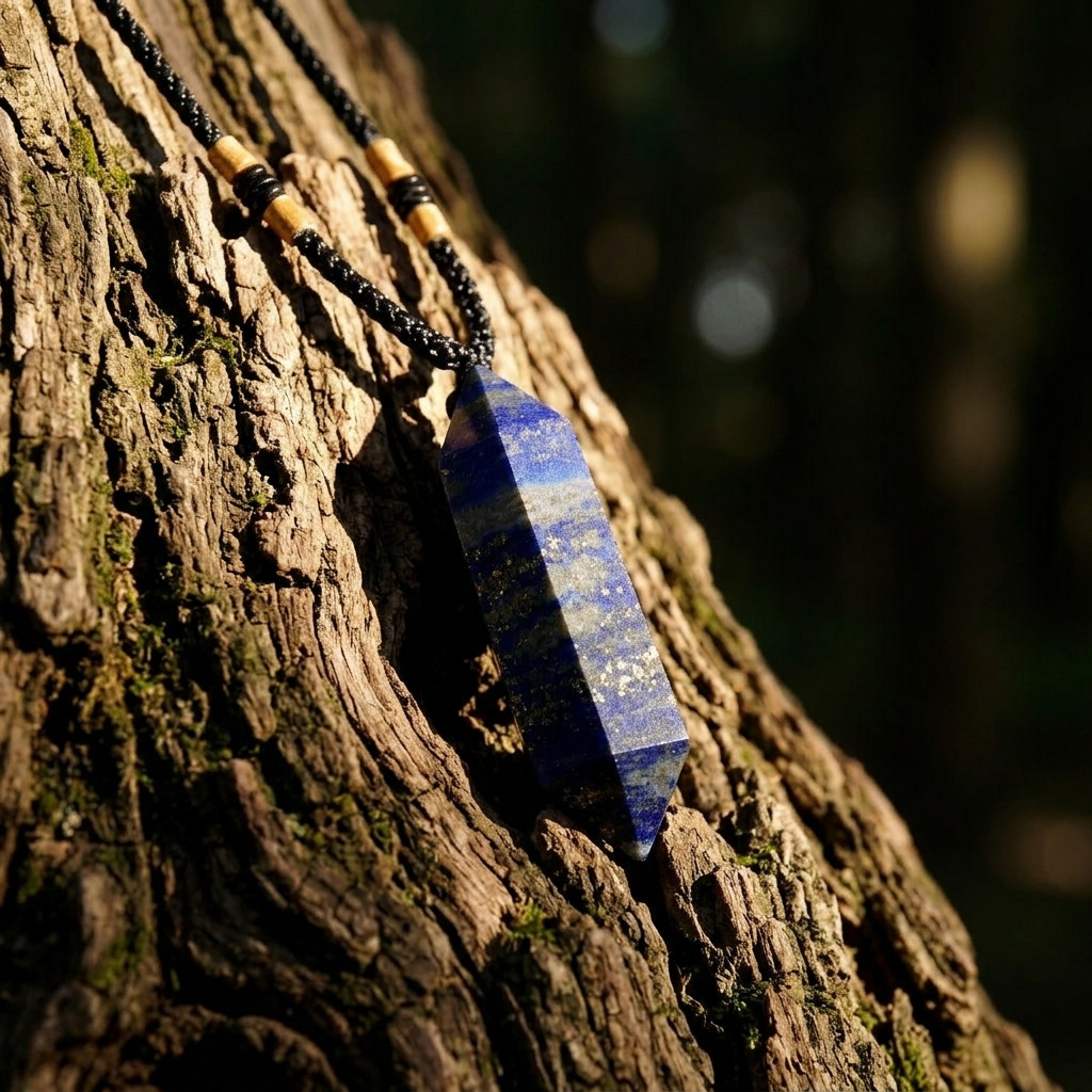 Deep Blue Lapis Lazuli Hexagonal Point Pendant Real Gemstone Protection Jewelry