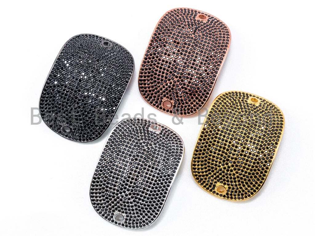 Black CZ Micro Pave Curved Oval Connector Charm, 27x39mm, Jewelry Making sku#M25