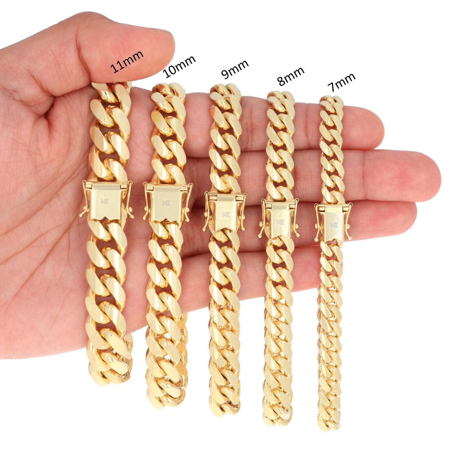 14K Yellow Gold Solid 2.7mm-11mm Miami Cuban Chain Link Necklace Bracelet 7″-30″