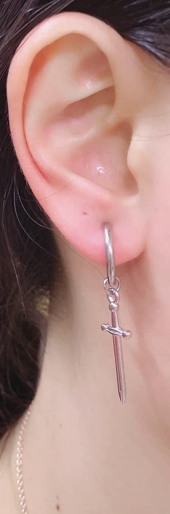 Clip on Dagger Sword Minimalist Dangle Drop Small Hoop Earrings for Men Women No