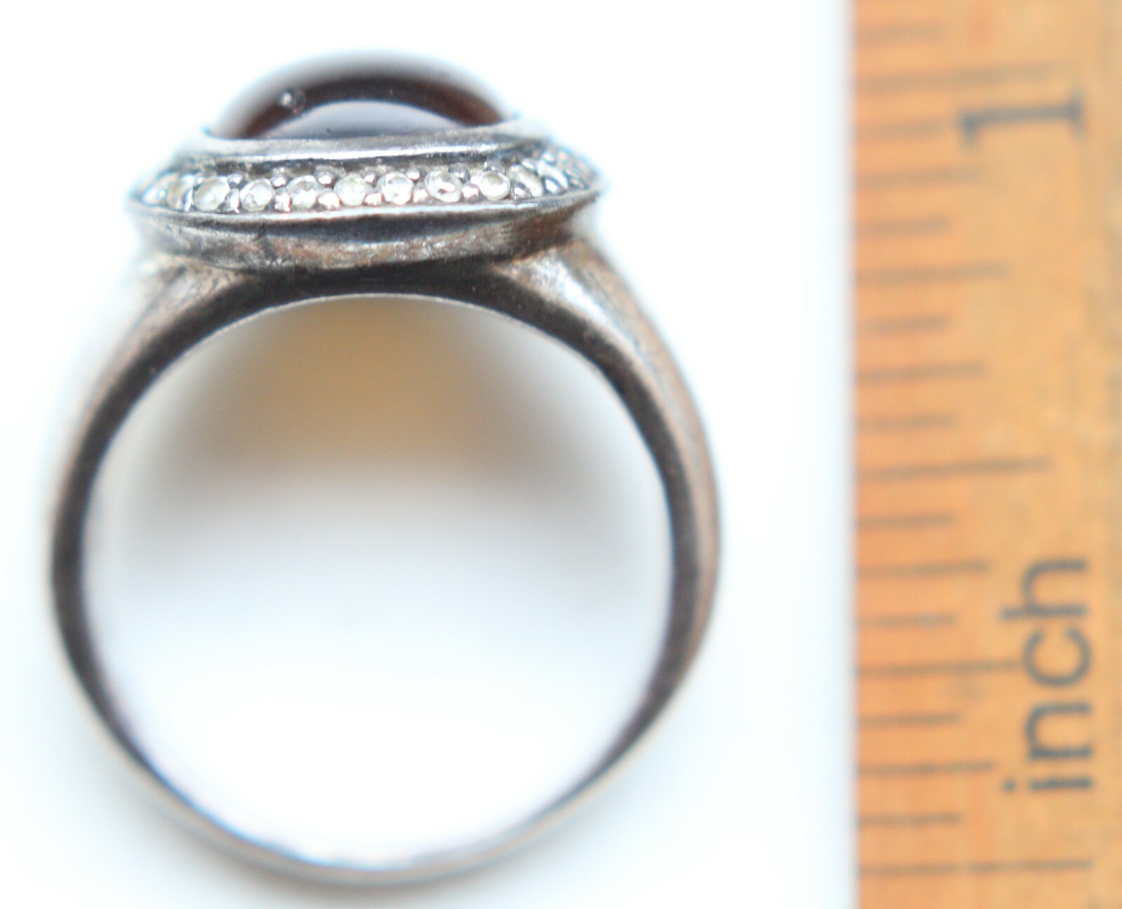 Antiquarian Sterling Silver Ring Decorated With Amber And Rhinestones 7.7 gram
