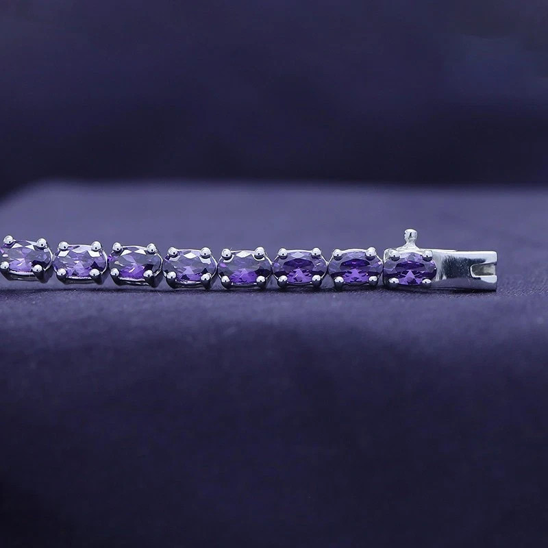 9Ct Lab Created Oval Cut Amethyst 14k White Gold Plated Tennis Bracelet 7.25″”