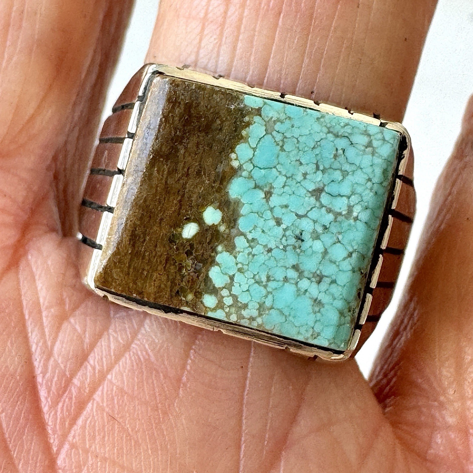 Navajo Turquoise Mens Ring Sz 10 Rectangle Signed Jack Sterling 14mm