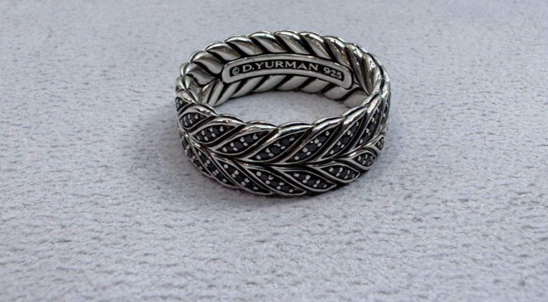 David Yurman Sterling Silver Men’s Diamond Chevron Pave Band Ring 9mm – Size 11