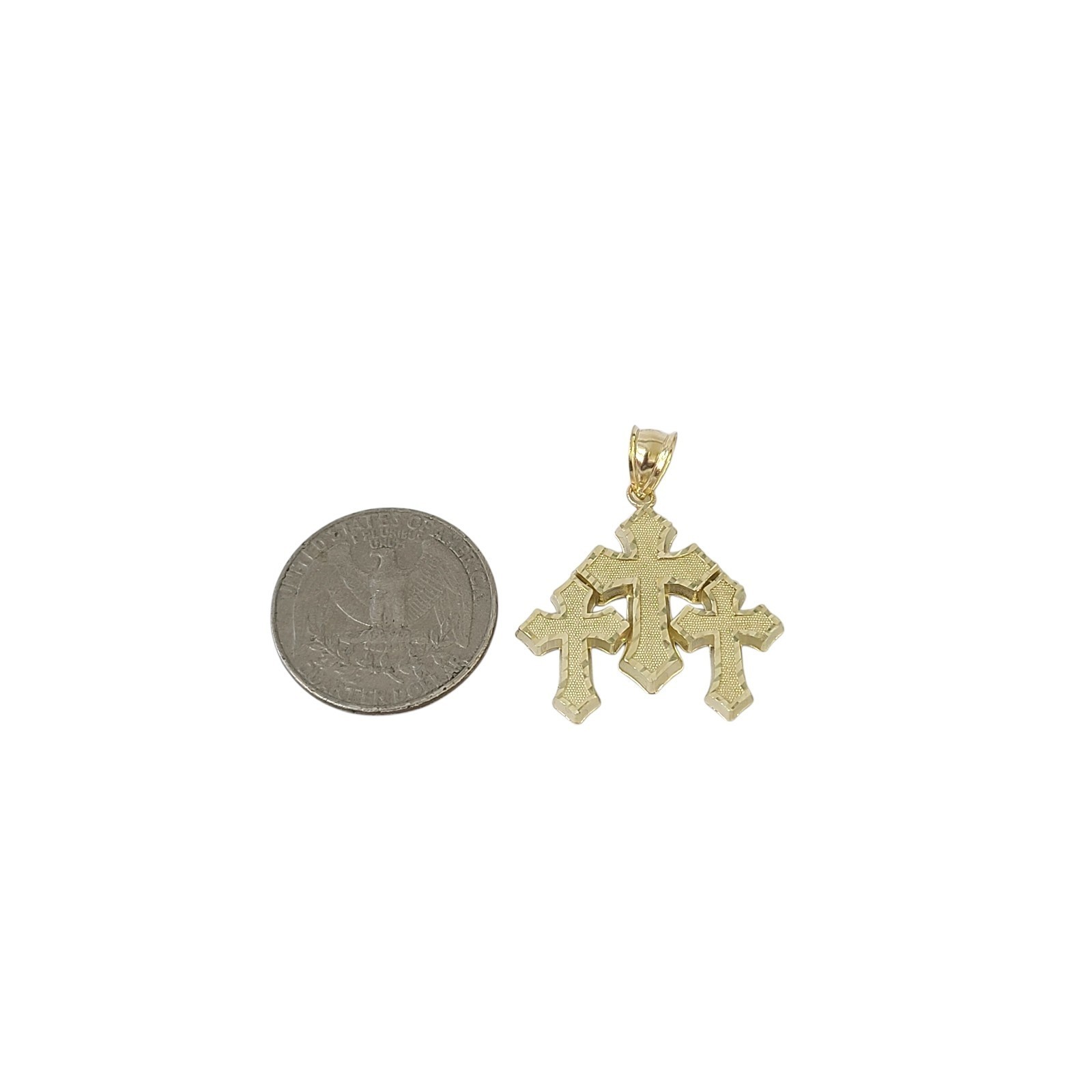 Real 10K Gold Triple Cross Pendant Charm Religious Faith Gift