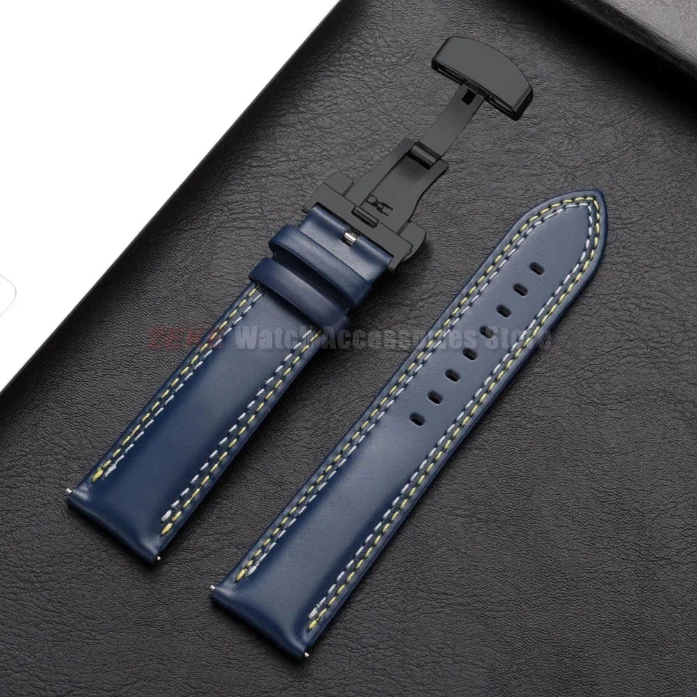 Genuine Calfskin Leather Watch Band 18mm 20mm 22mm 24mm Butterfly Buckle Strap
