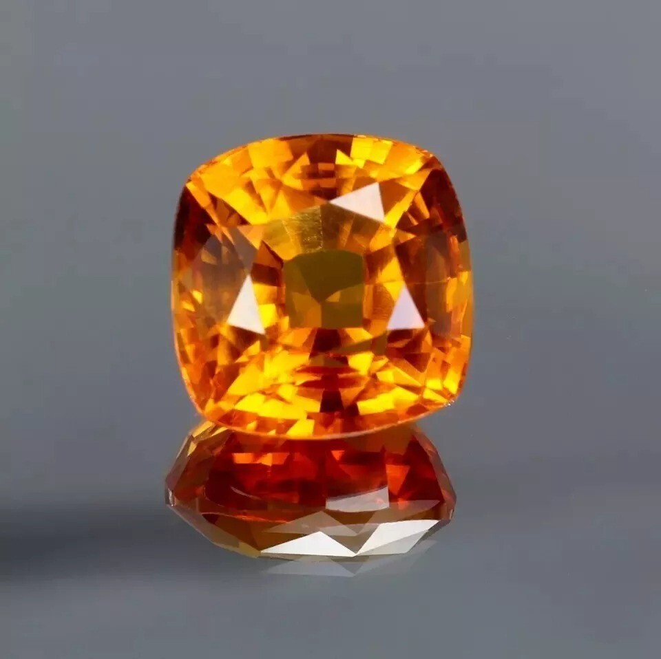 Certified AAA 6.45 Ct Natural Ceylon Orange Sapphire Cushion Cut Loose Gemstone