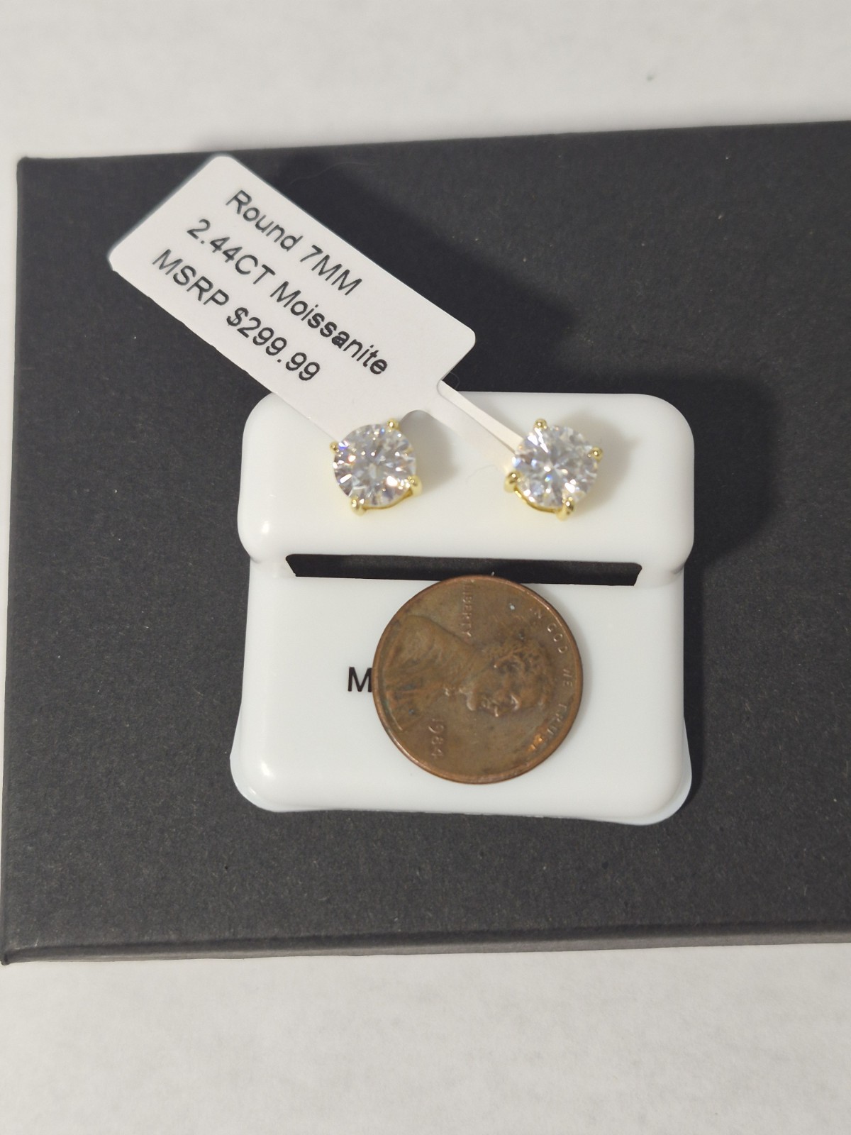 2.44ct Moissanite Stud Earrings 7mm Round GRA Certified GoldOver Sterling Silver