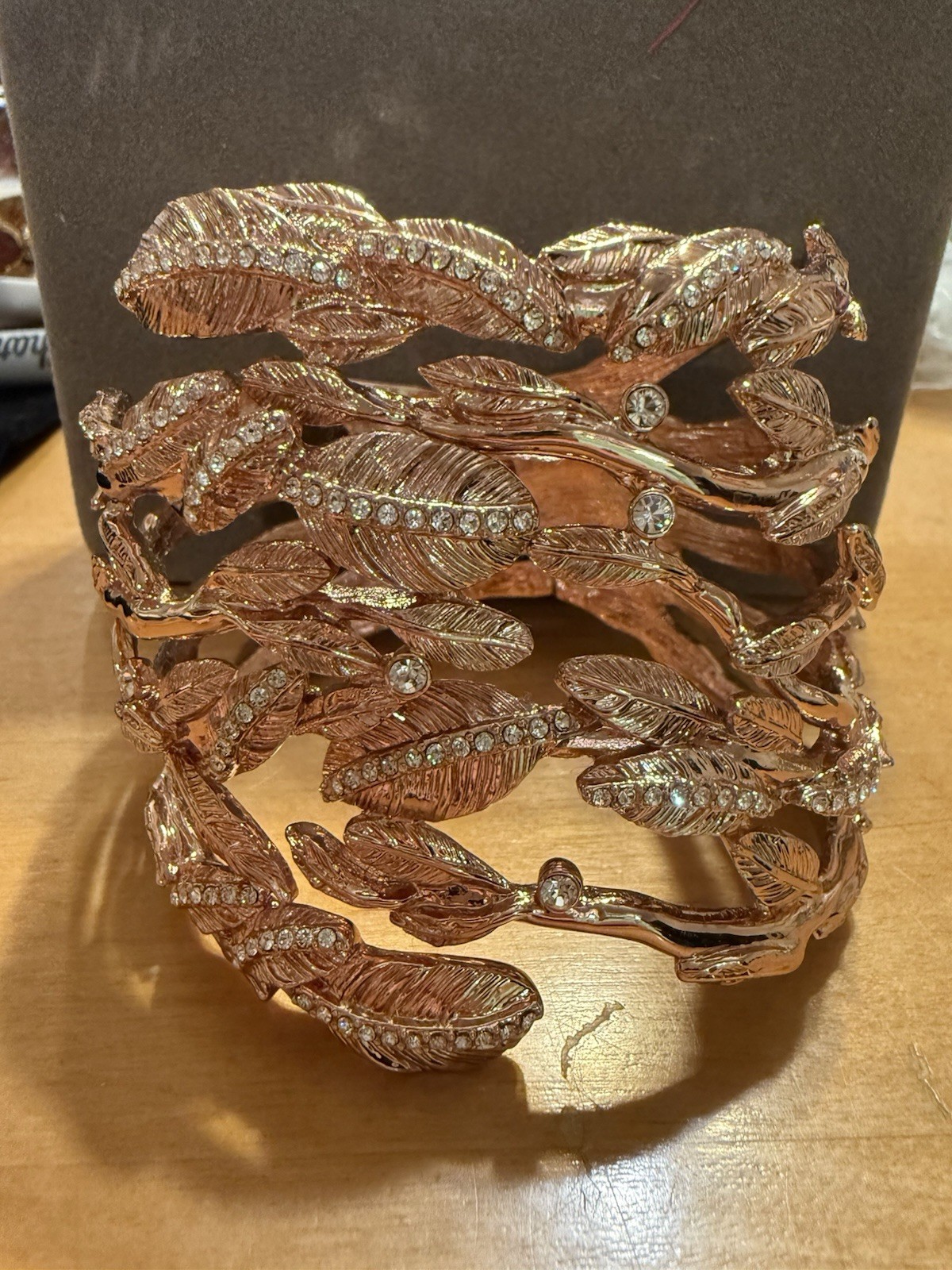 Rachel Zoe Rose Gold Tone Rhinestone Floral/Leaf Large Cuff Bracelet # 3622