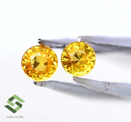 3.25 mm Natural Yellow Sapphire Round Cut Pair 0.45 CTS Loose Certified Gemstone