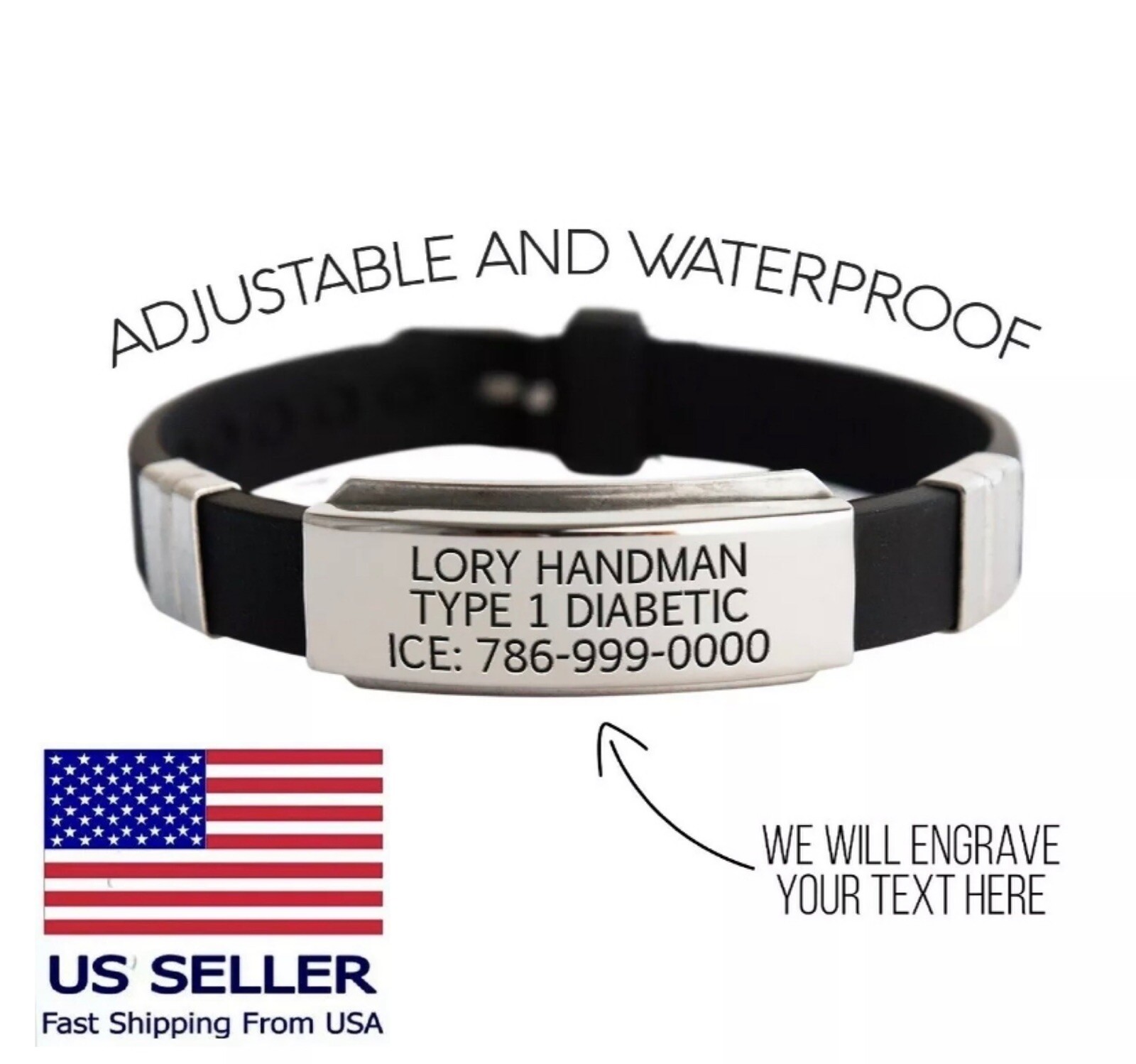 Personalized medical ID bracelet waterproof medical alert emergency bangle