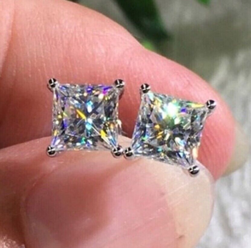 4.00 Ct Certified Princess Cut Diamond Solitaire Studs-Great Shine & Bling!