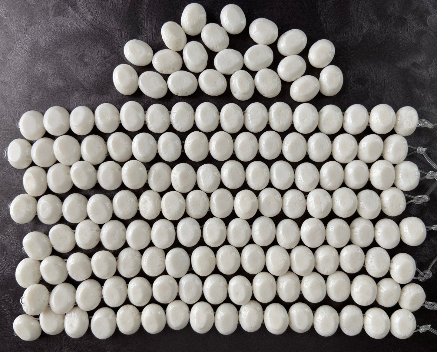 149 White Sponge Coral Puffed Oval Double Drilled 2-Hole 12x15mm Gemstone Beads