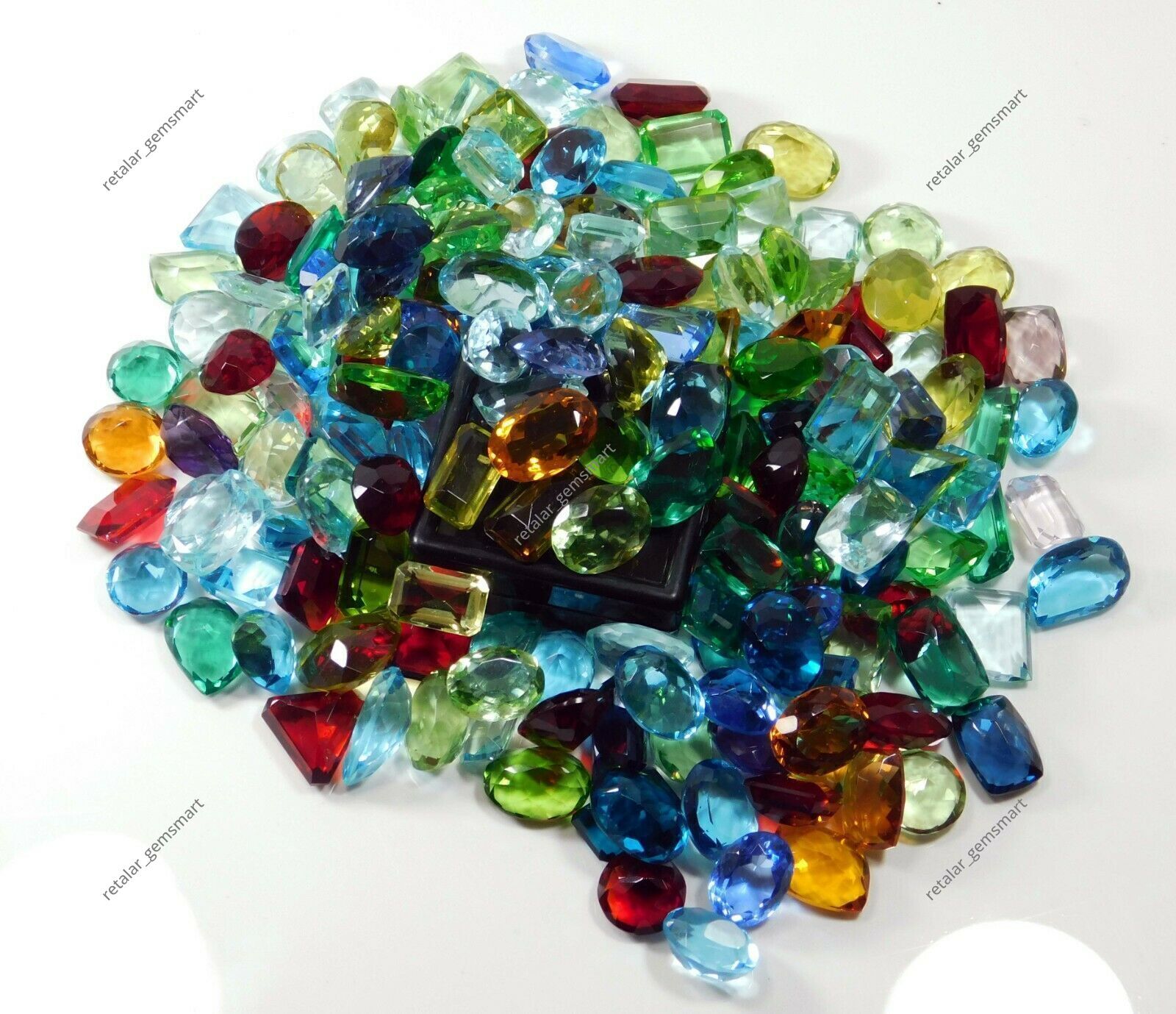500 Ct Lab-Created Topaz CERTIFIED Gemstone Lot Mix Shape Ring Size
