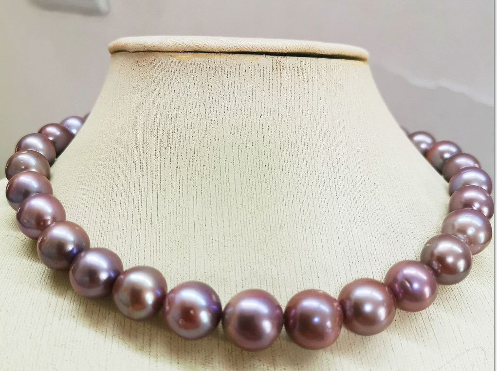 HUGE 17″12-15MM NATU SOUTH SEA GENUINE PURPLE LAVENDER NEAR ROUND PEARL NECKLACE