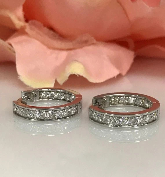 1 CT Round Inside-Outside Real VVS1 Moissanite Hoop Earrings 925 Sterling Silver