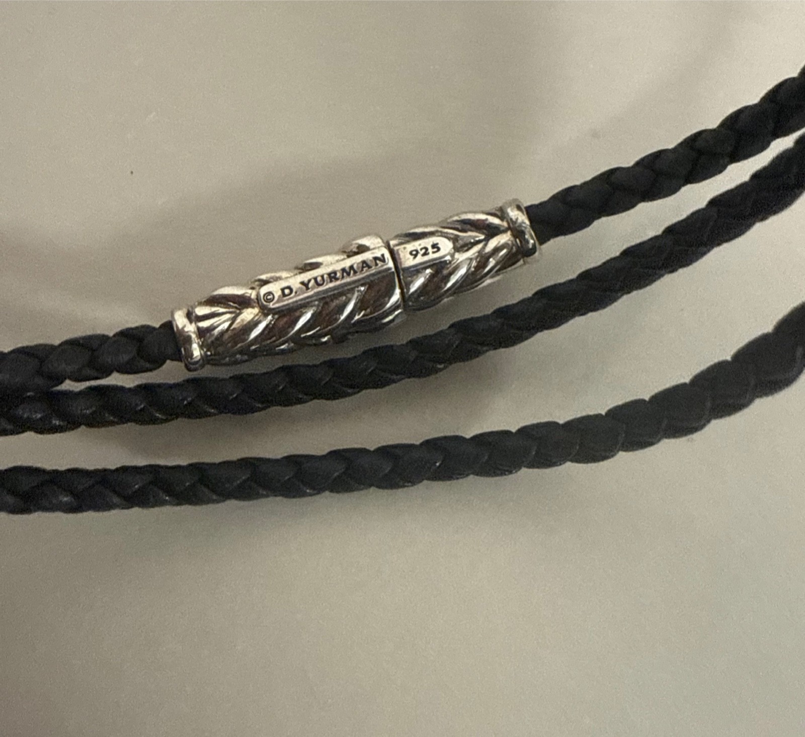 David Yurman .925 Sterling Silver Triple Wrap Black Leather Bracelet L