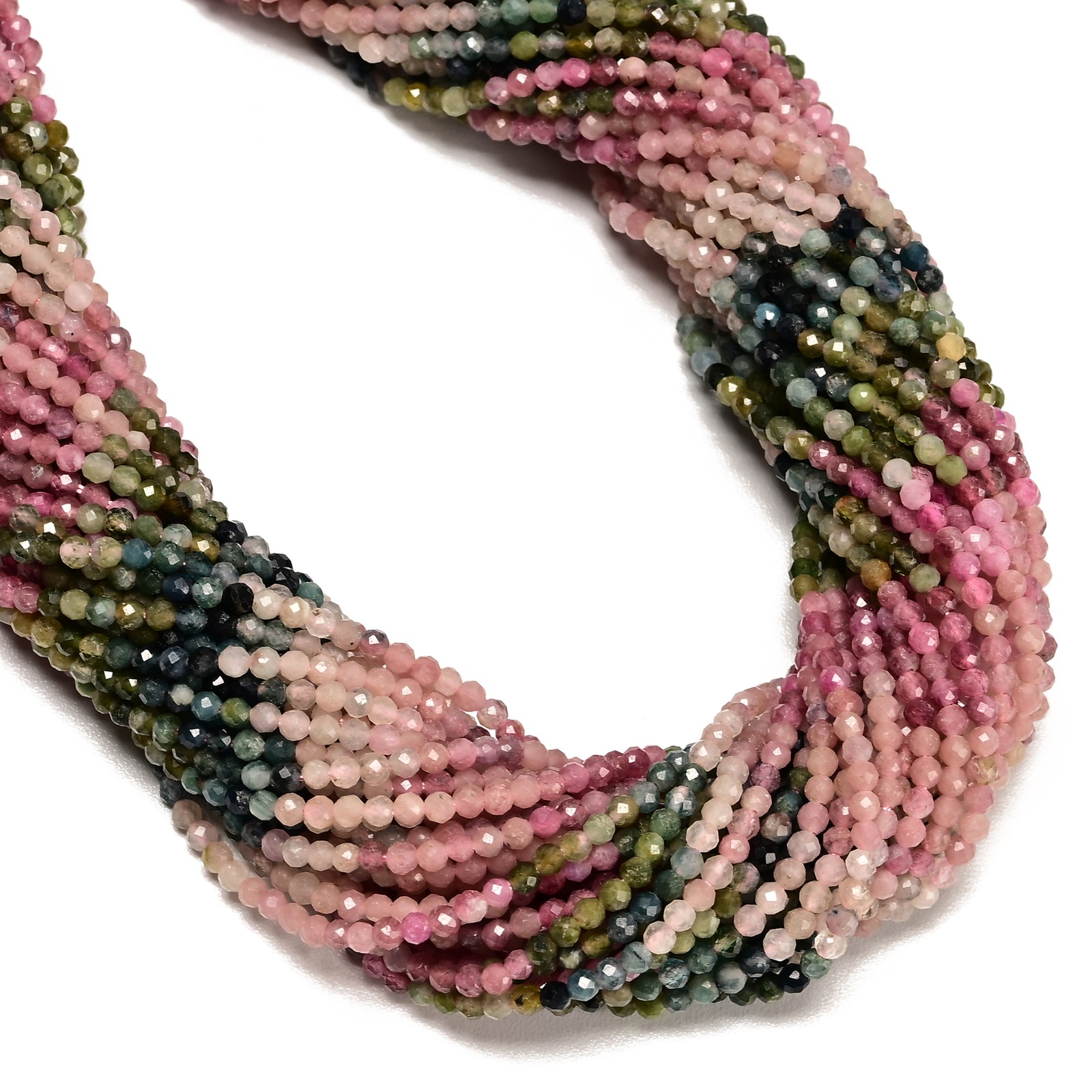 Natural Gradient Multi-color Tourmaline Faceted Round Beads Size 3mm 15.5″Strand