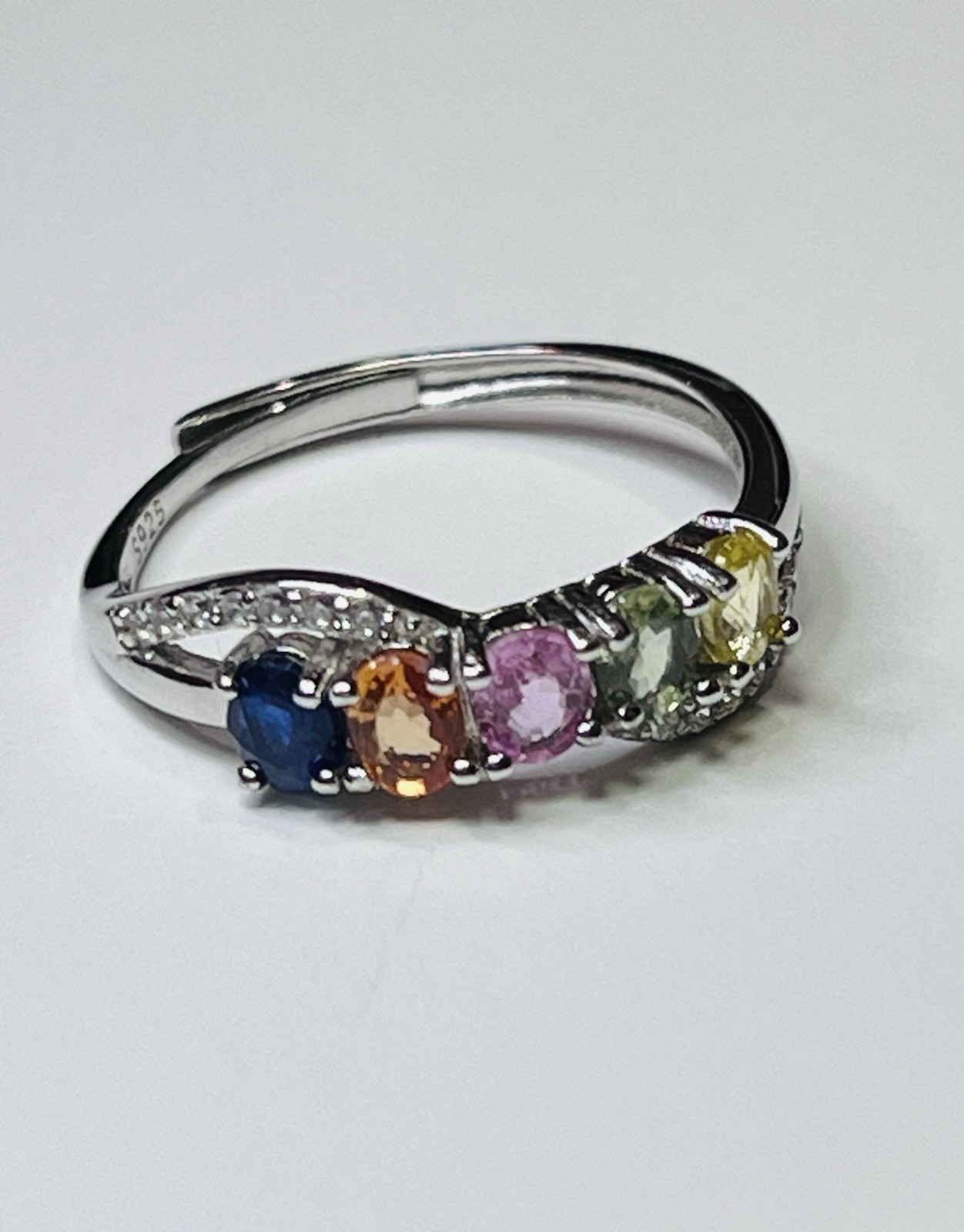 925 Sterling Silver Natural Sapphire Pink Blue Green Orange Yellow Band Ring