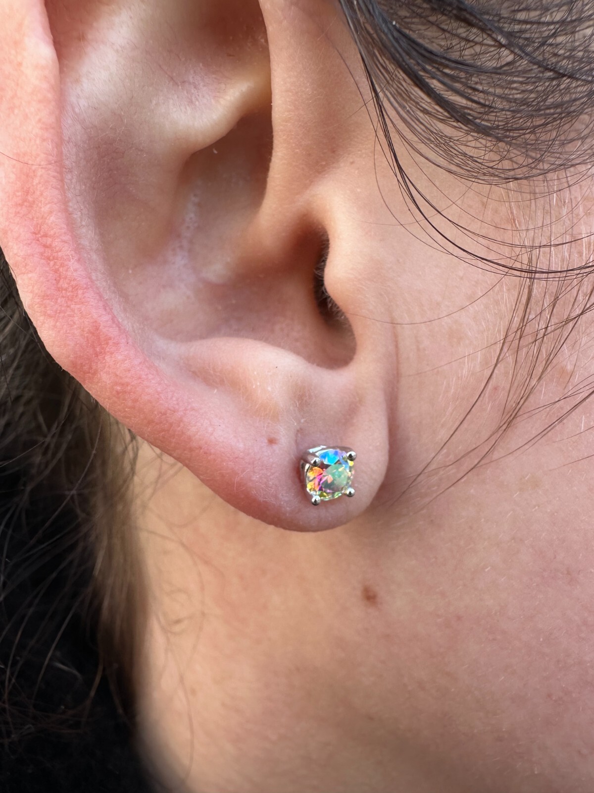Rainbow Opal Moissanite Screwback Stud Earrings 925 Silver 3-8mm Passes Tester