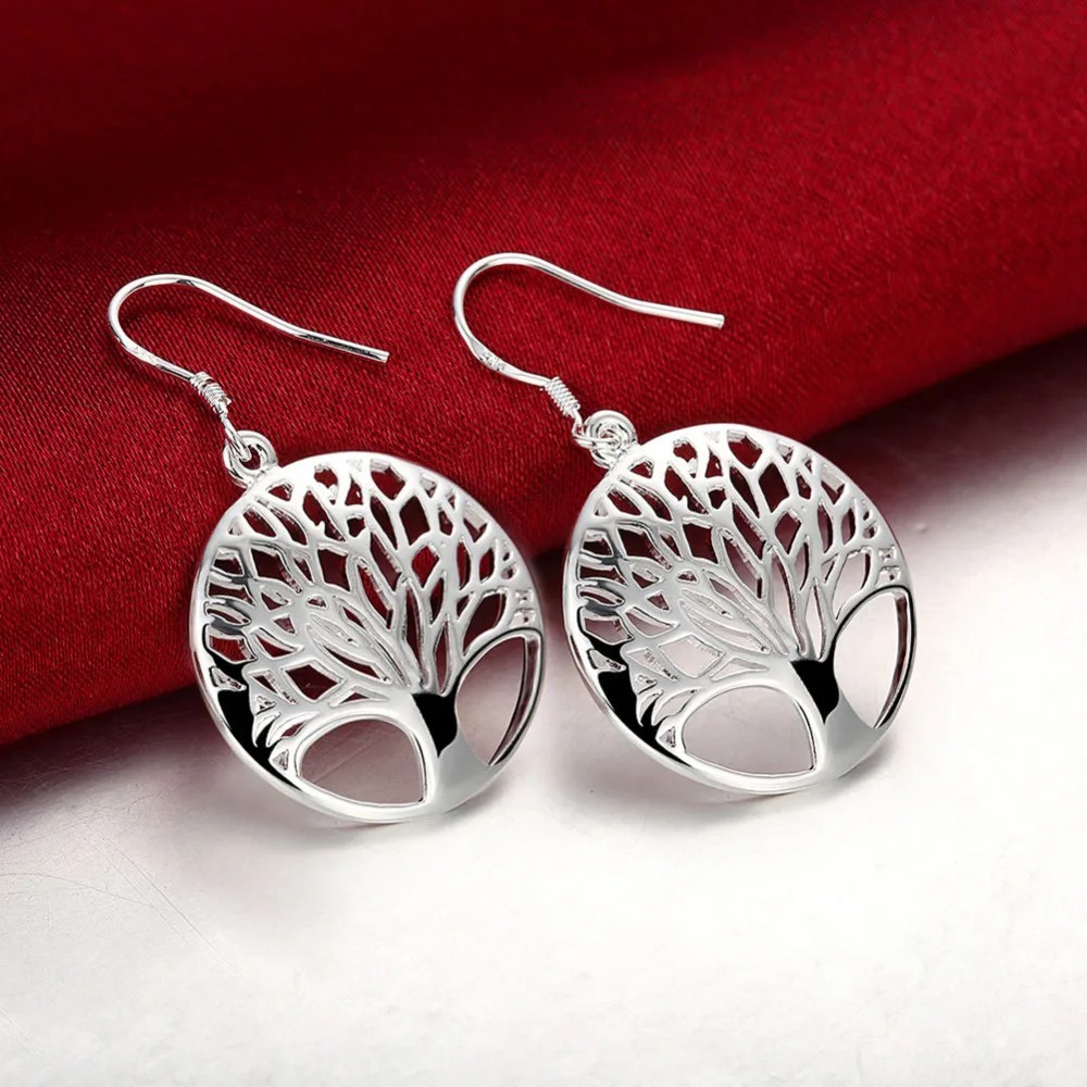 925 Sterling Silver Round Leaf Jewelry Set Earrings Necklace for Women Gift