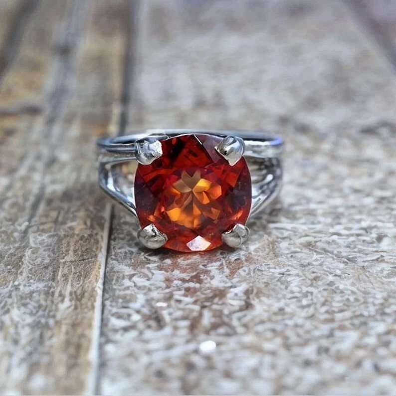 8 Carat Natural Orange Sapphire Ring Solid 925 Sterling Silver Handmade Jewelry