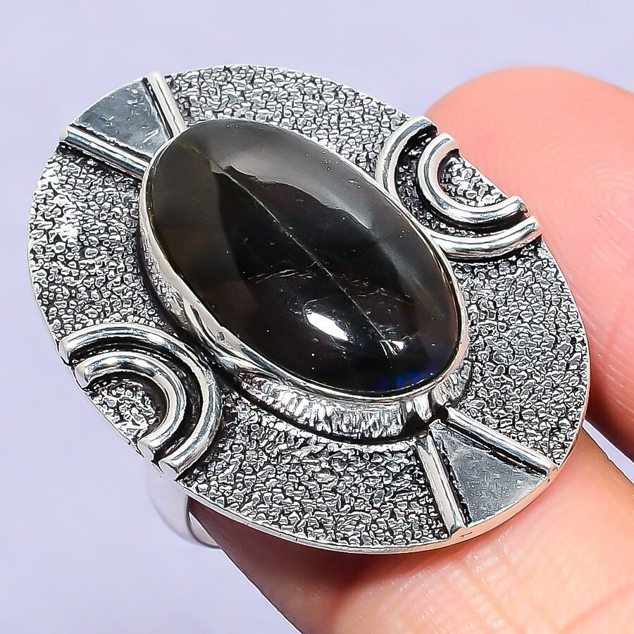 Labradorite Jewelry Silver Gift For Mother Natural Cluster Ring Size 8.5