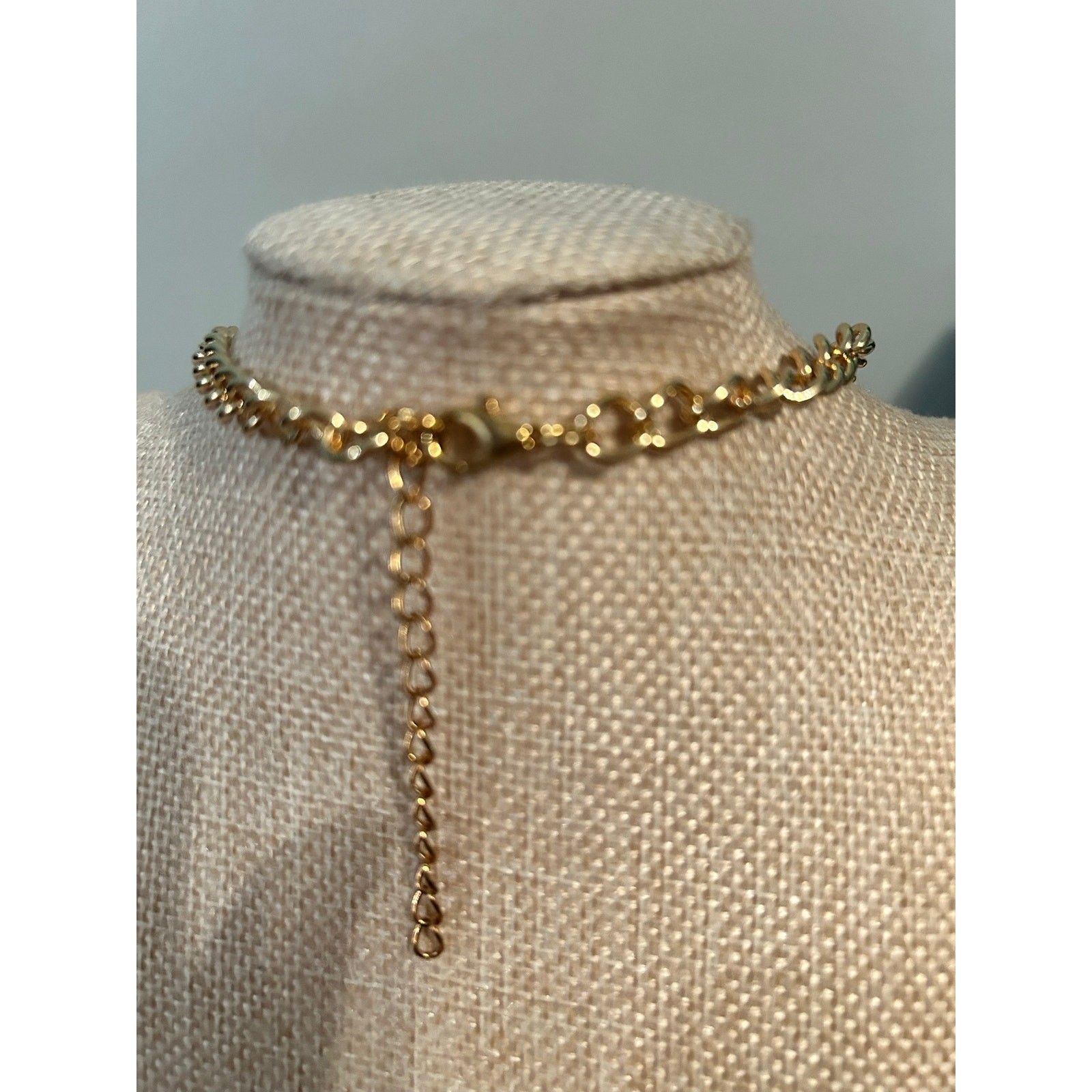 Vintage Style Tortoise Shell Acrylic Statement Choker Necklace Gold Tone 14-16″