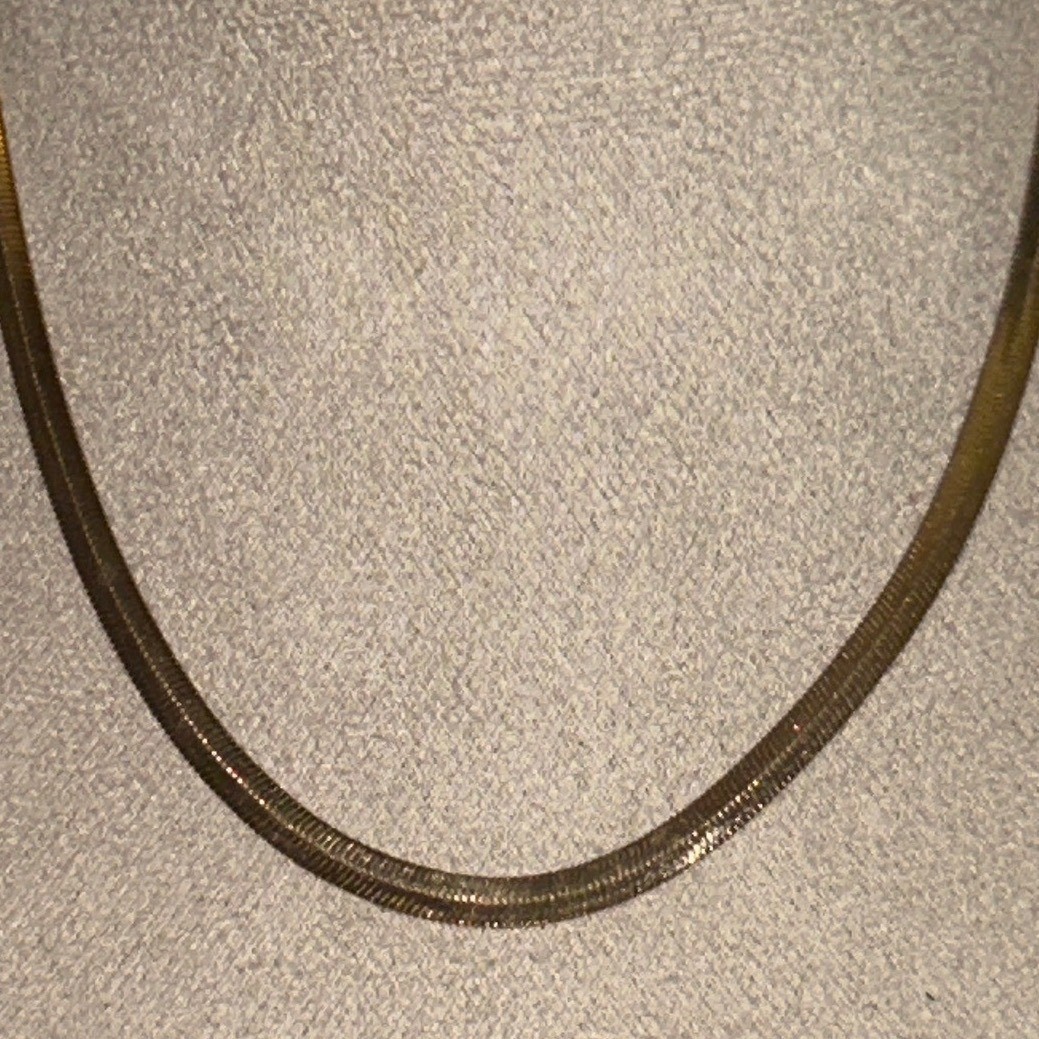 Gold Tone Herringbone Snake Chain Necklace Flat Wide Liquid Gold Link Adjustable