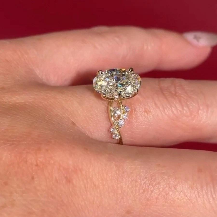 2.20 Ct Oval Cut Natural Diamond Wedding Ring 14K Yellow Gold