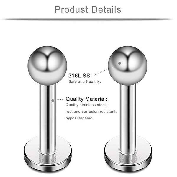 4-24pcs Assorted Labret Lip Ring Surgical Steel Tragus Cartilage Monroe Stud 16G