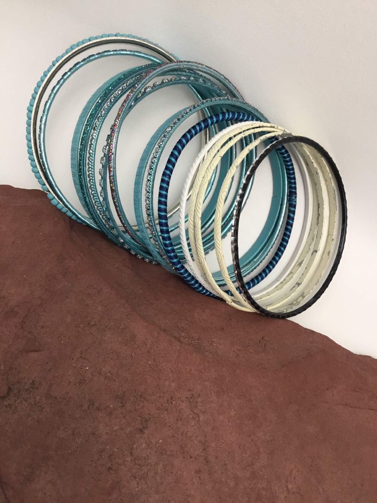 16 Teal White Tone Bracelets Wire Type Assorted Shapes Designs Fashion Lot