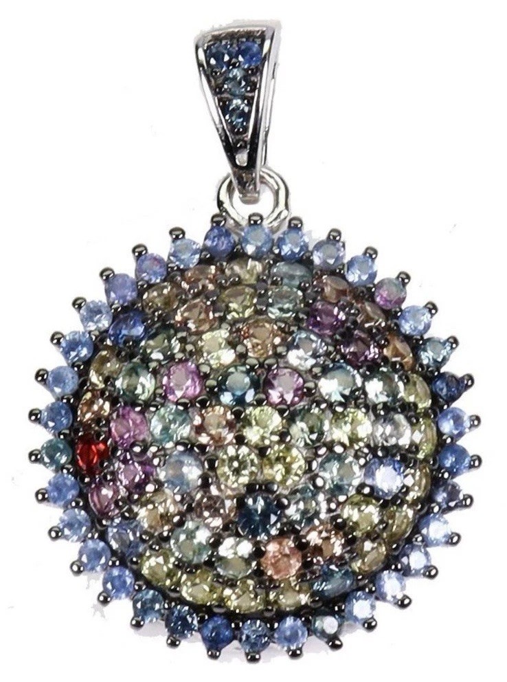 2.2 Carat Natural Sapphire Round Pendant Rhodium Plated Sterling Silver Jewelry