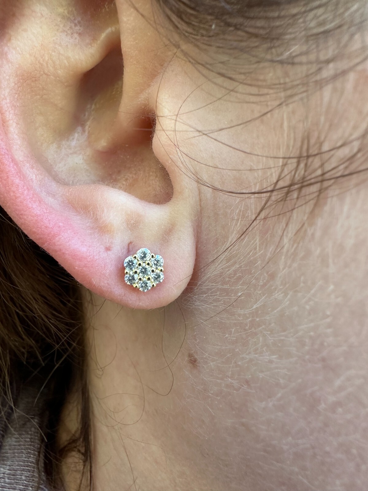 Moissanite Studs Iced Cluster Flower Set Earrings Real 14k Gold Over 925 Silver