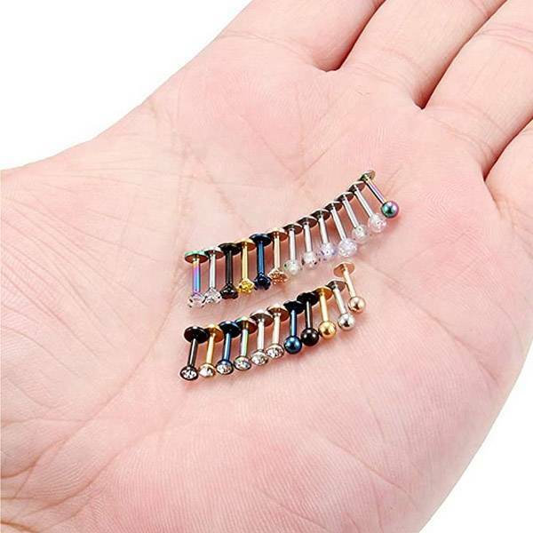 4-24pcs Assorted Labret Lip Ring Surgical Steel Tragus Cartilage Monroe Stud 16G