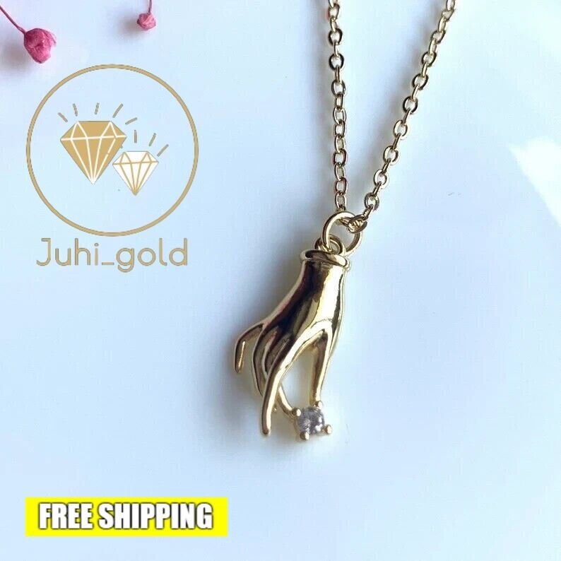 Elegant Hand Pendant+ Chain 0.50CT Simulated Diamond Yellow Real Sterling Silver