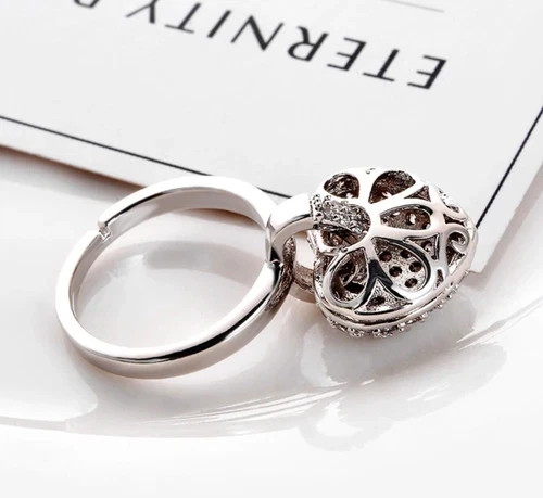 14K Rose Gold Plated Dangle Heart Charm Ring Made Simulated Diamond Adjustable