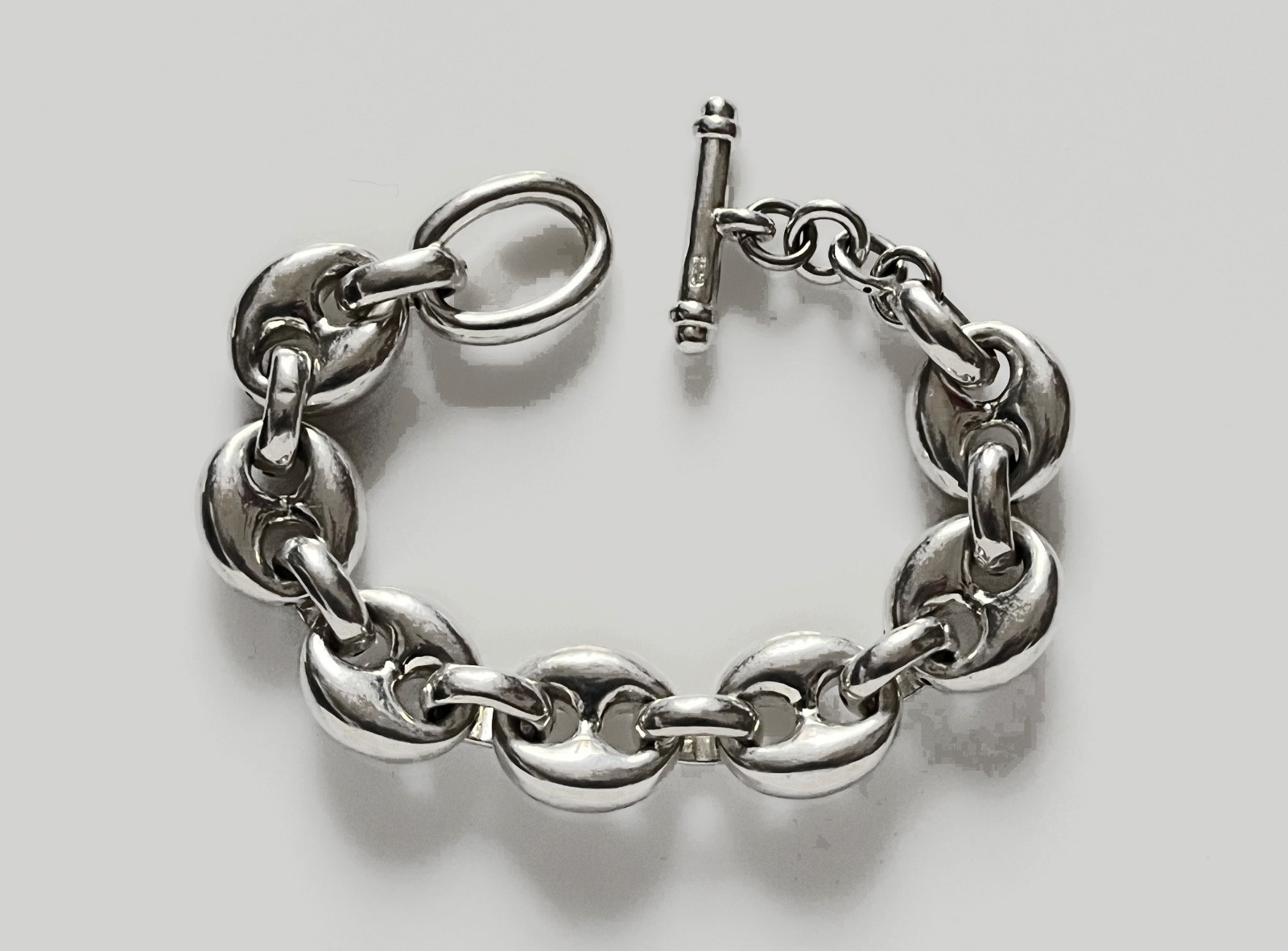 VTG Sterling Silver Mariner Puffy Chain Link Bracelet 7 1/4″ Length 925, Toggle