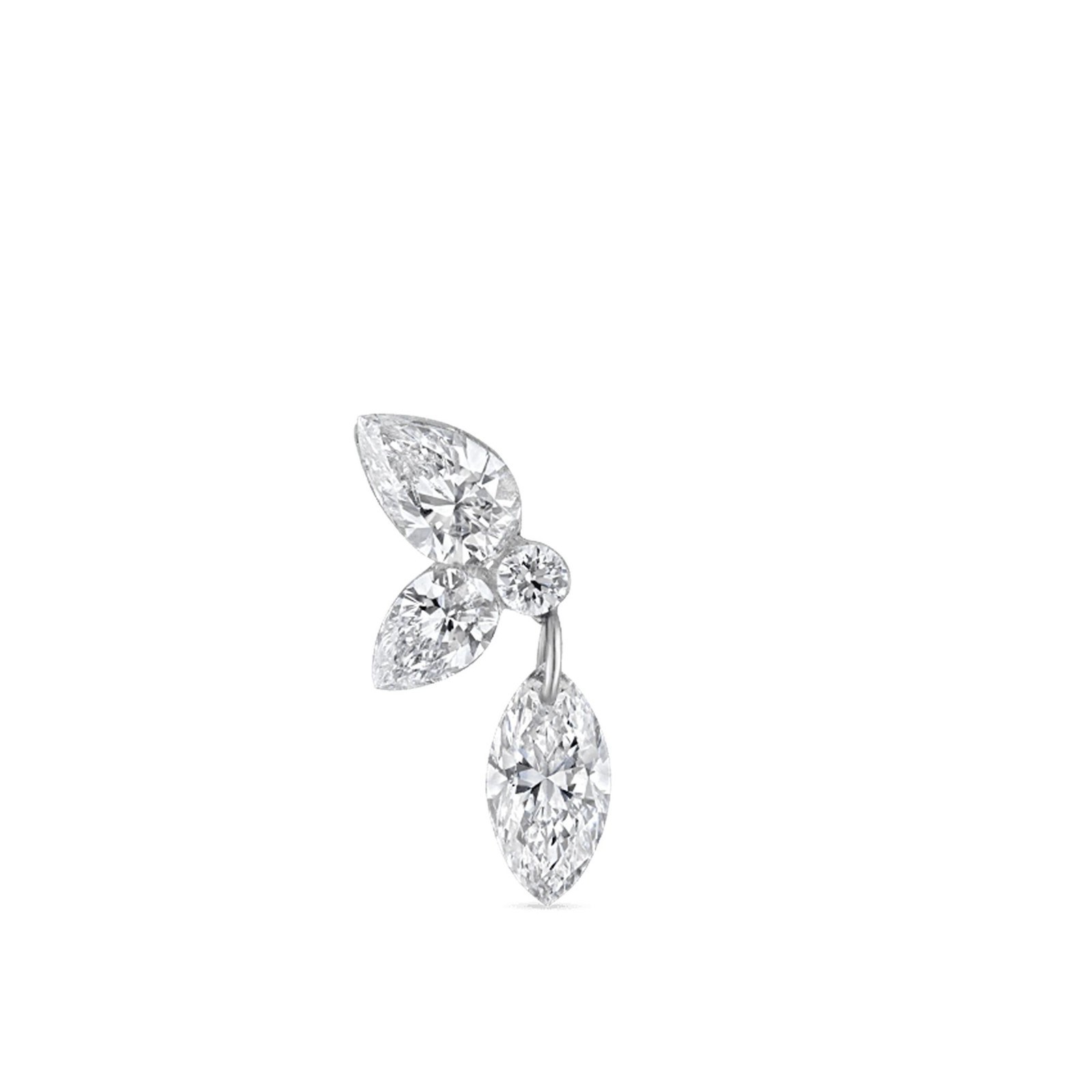 Floating Marquise Moissanite Helix Stud 925 Sterling Silver Flat Back