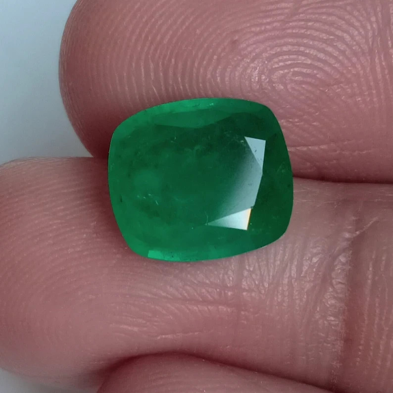 Certified Zambian Green Emerald Cushion Cut Unheated Loose Gemstone 3.48 Ct