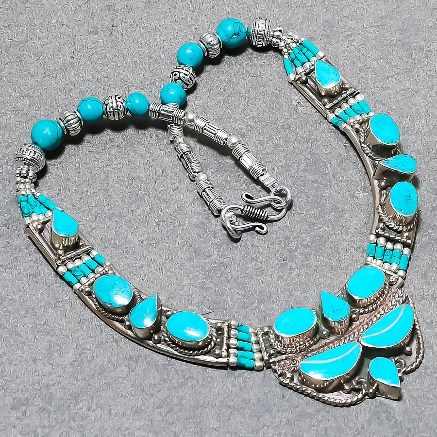 Tibetan Turquoise Handmade Ethnic Christmas Gift Jewelry Nepali Necklace 18″ N13