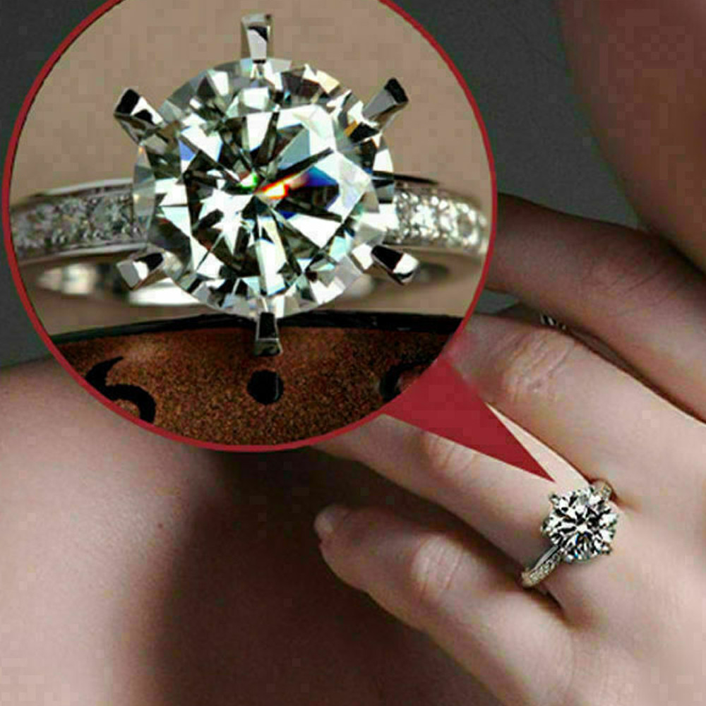 3.0 TCW Round Cut Moissanite Six Prong Engagement Ring In 14k White Gold Plated