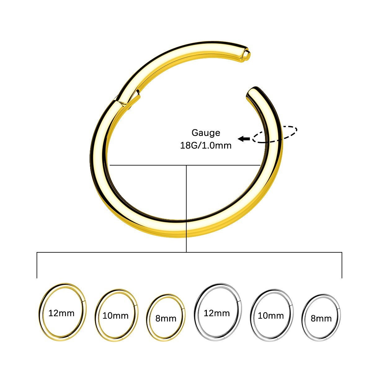 Titanium 18G Septum Clicker Gold Silver Classic Helix Cartilage Lobe Piercing