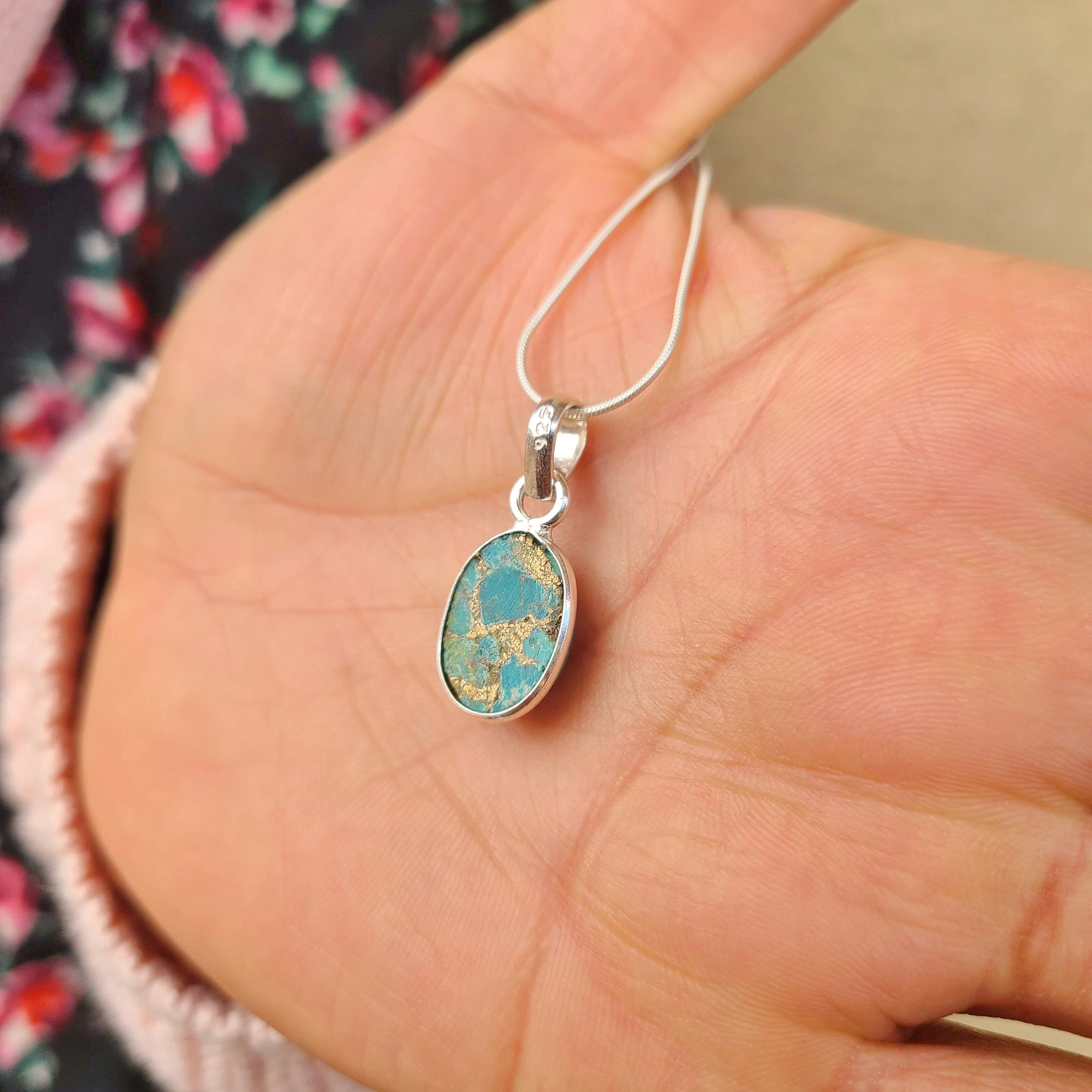 Genuine Turquoise Pendant, Sterling Silver Copper Turquoise Pendant, USA Seller