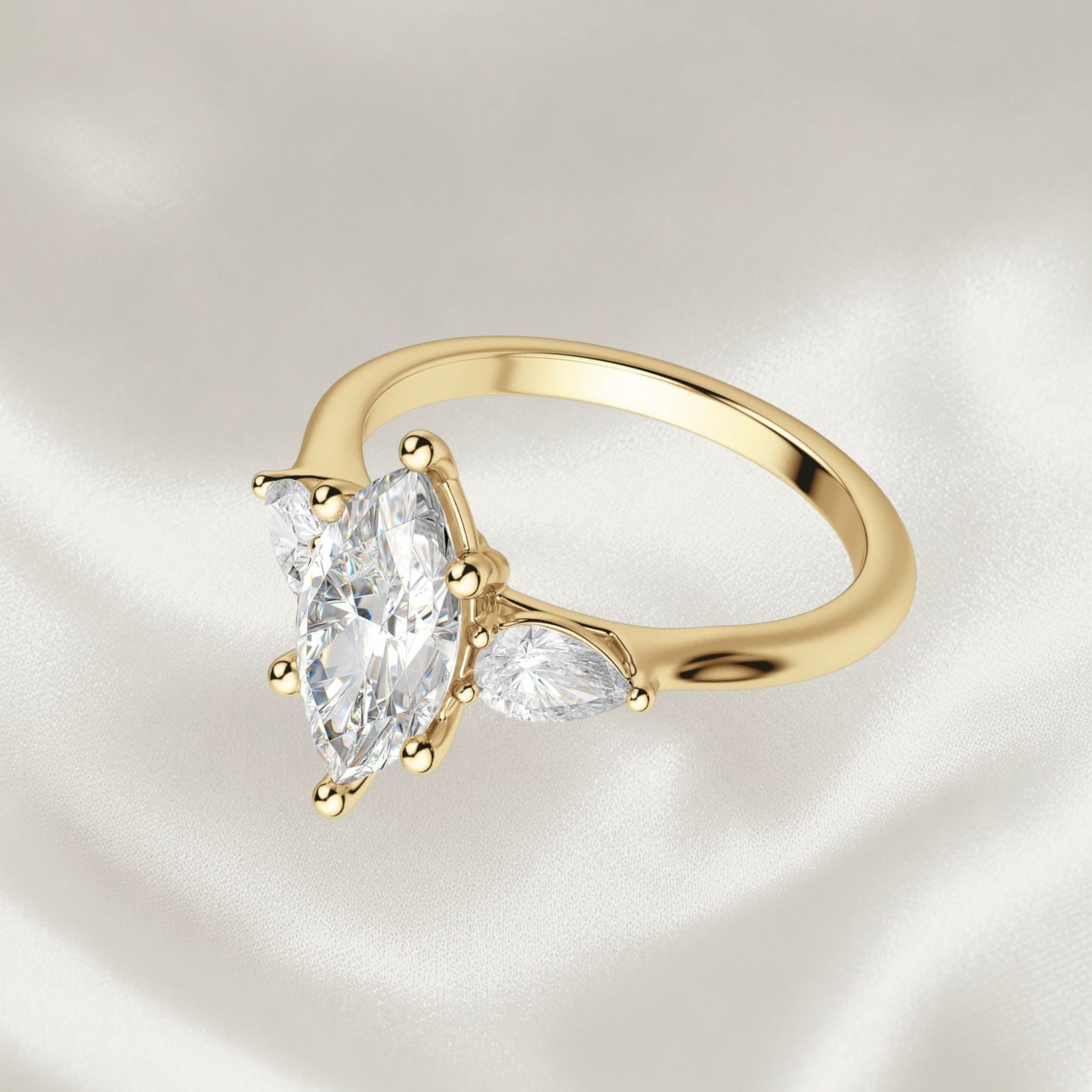 14k Yellow Gold IGI Certified Lab Grown Diamond Engagement Ring 2.50 Ct Marquise