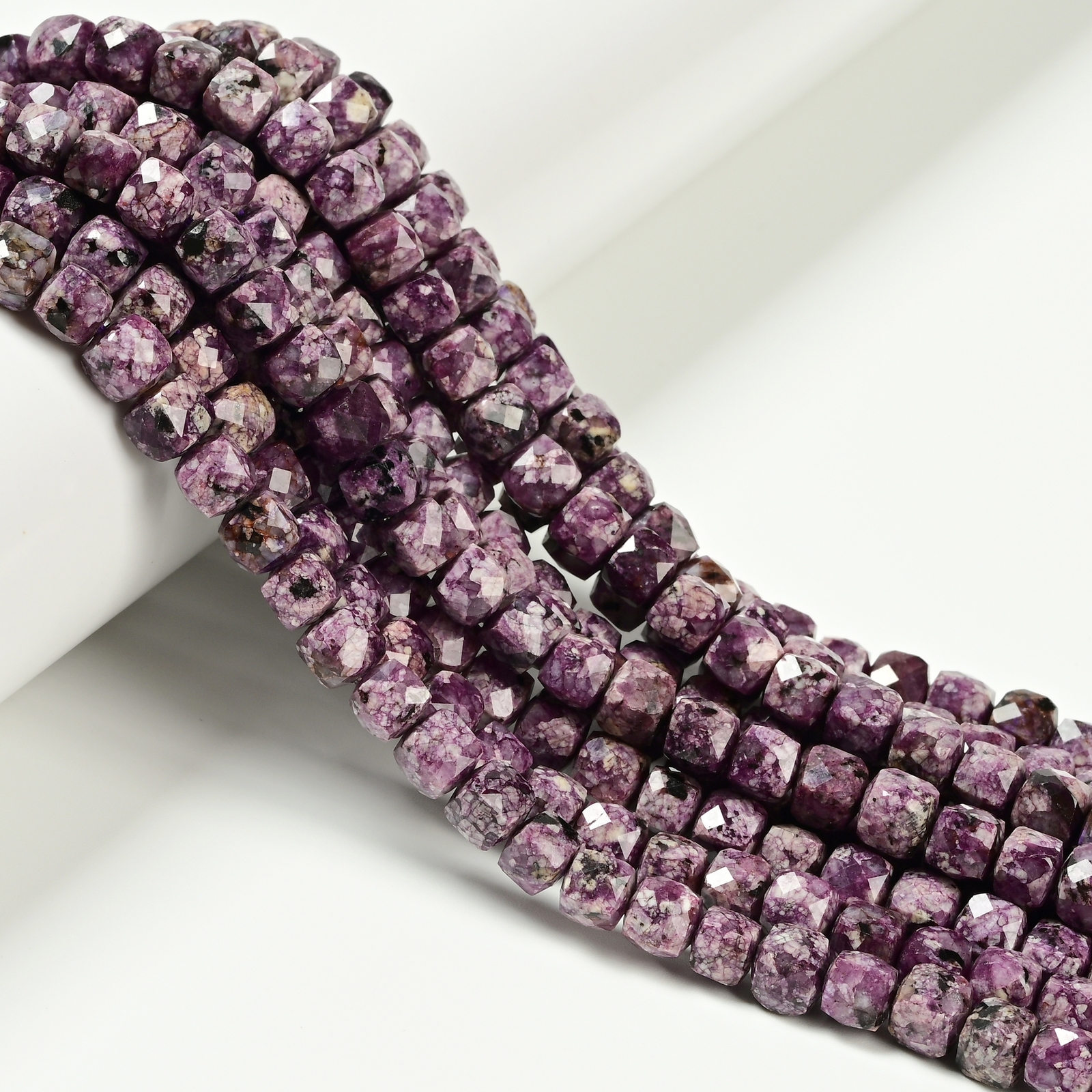 Charoite Purple Jasper Faceted Cube Beads Size 6.5-7mm 15.5” Strand