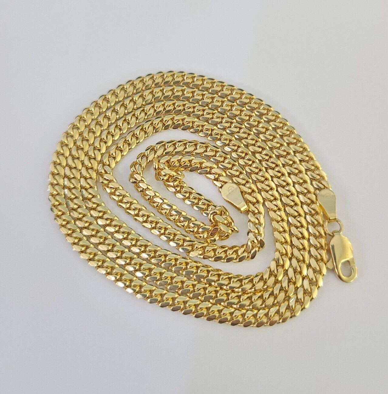 18k Solid Miami Cuban Chain Yellow Gold 3mm 18″ 20″ 22″ 24″ Inches Necklace Real