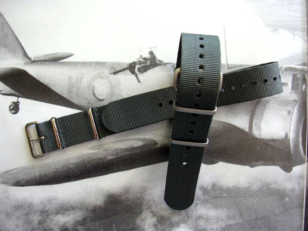 18mm British Admiralty Grey SS NATO G10 ballistic watch band RAF strap IW SUISSE
