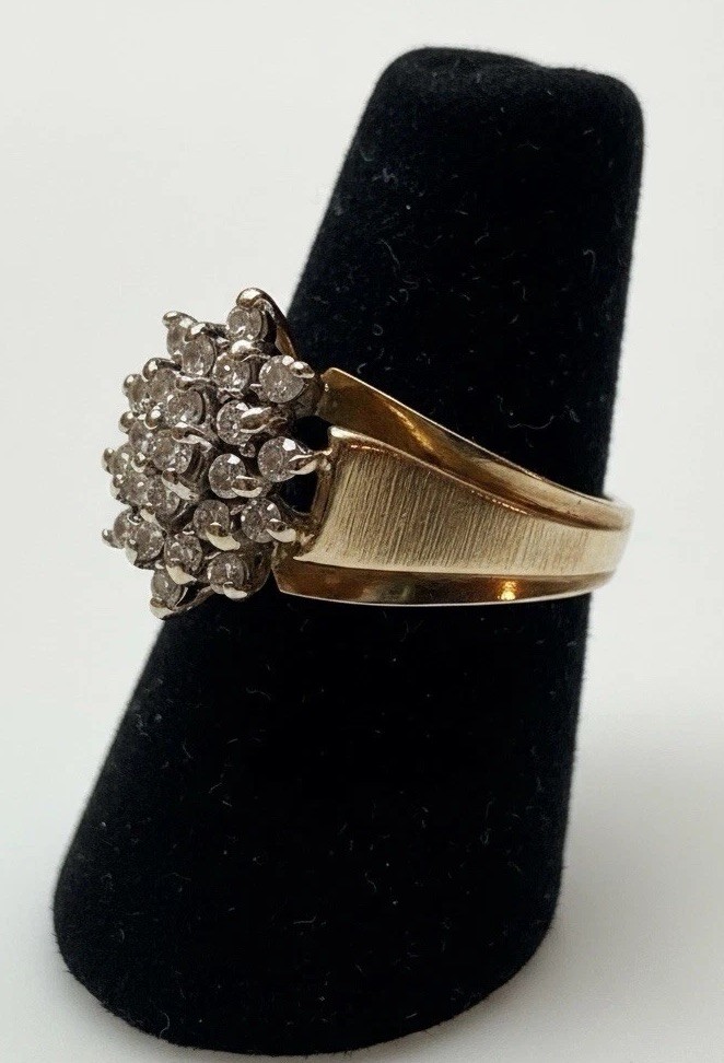 10K Yellow Gold Diamond ClusterCocktail Ring Marquise Style 2grams